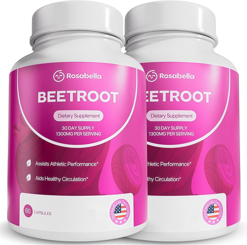 Rosabella Organic Beet Root Capsules - 1300mg Beet Root Powder Aids Healthy Circulation & Vitality, Non-GMO, Beet Root Supplement - 60 Capsules, 30-Day Supply